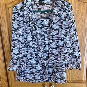 Lane Bryant black/pink/grey Tie Front Notched Collar Blouse 2 piece